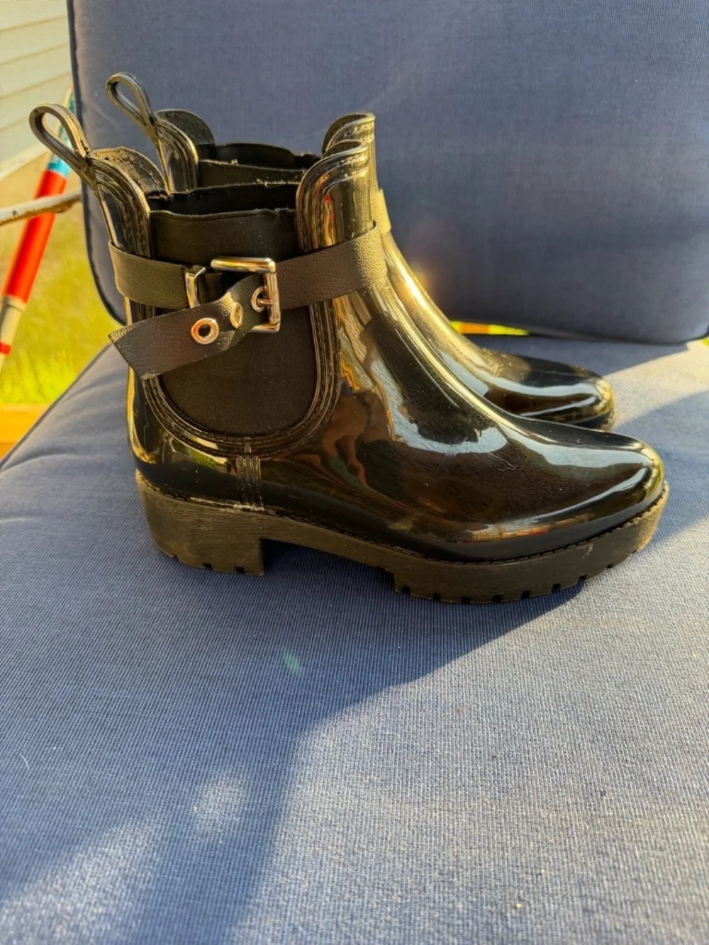 Black Women's Waterproof Chelsea Rain Boots with Buckle